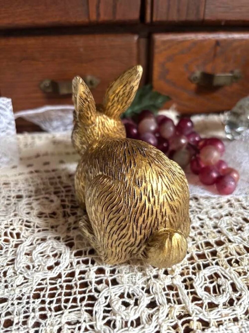Gold-Tone Vintage Bunny Rabbit Figurine Sculpture Cottagecore Shelf Decor - Picture 3 of 5